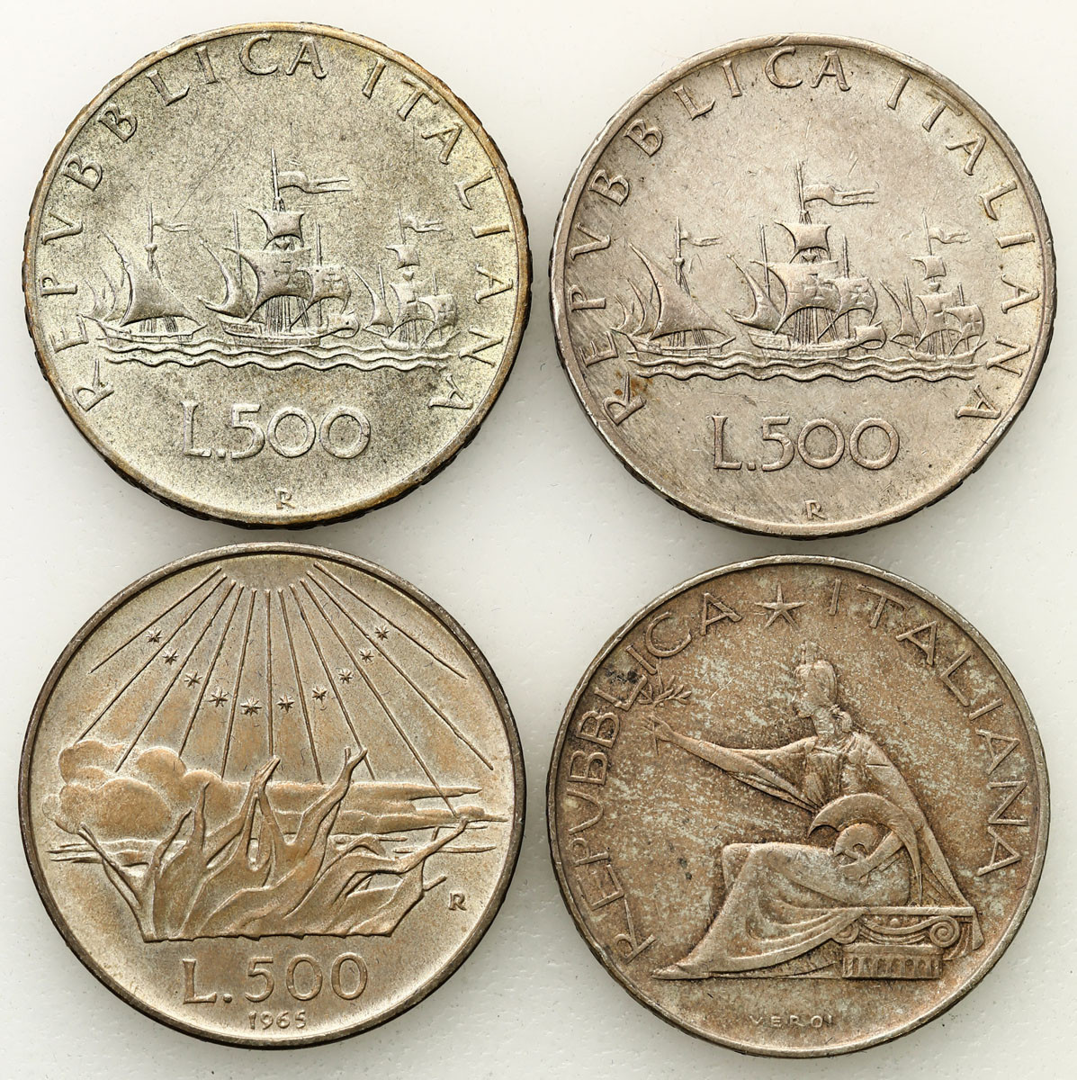 Włochy. 500 lirów 1961-1965 R, Rzym, zestaw 4 monet